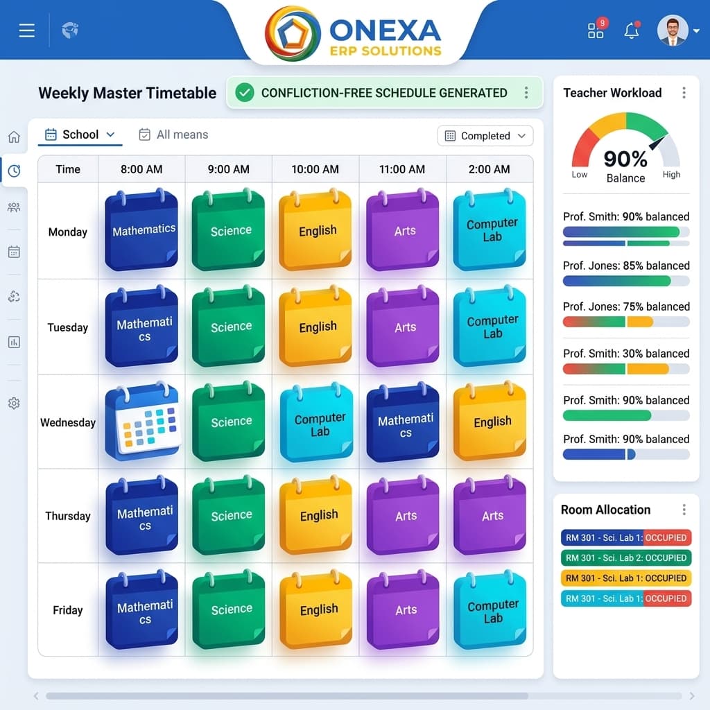 Futuristic drag-and-drop calendar interface for school scheduling