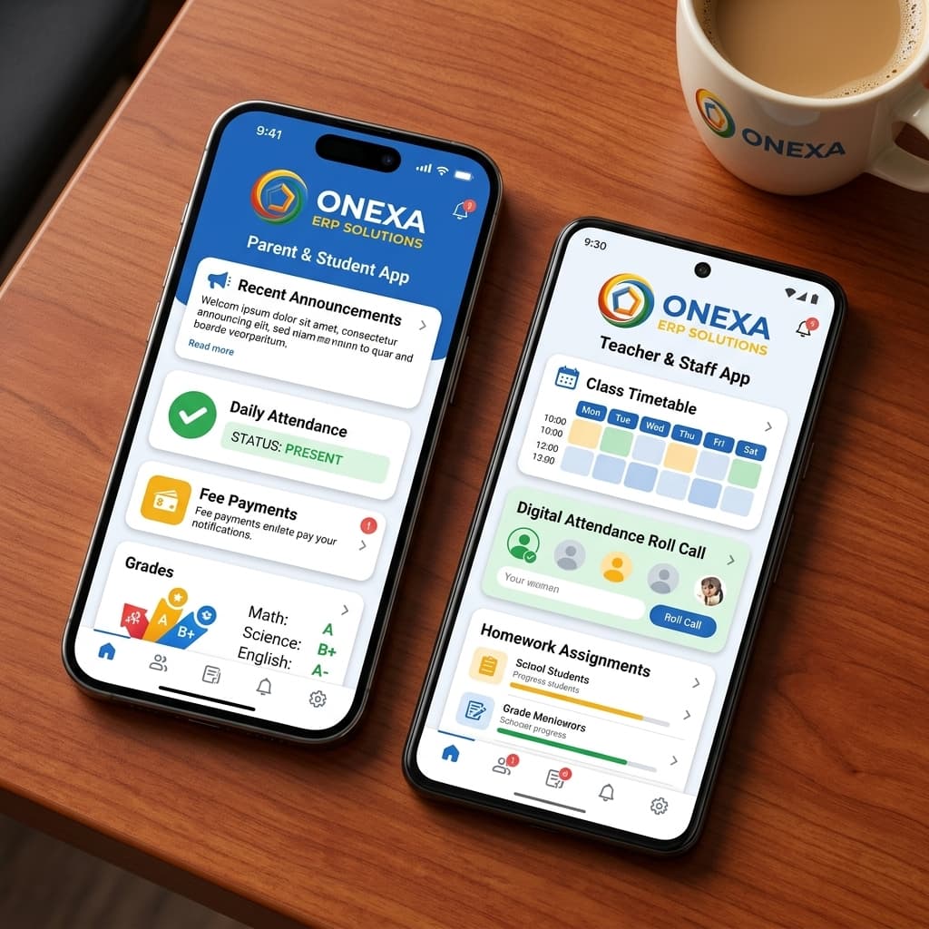 Onexa Mobile App interface showing real-time grades